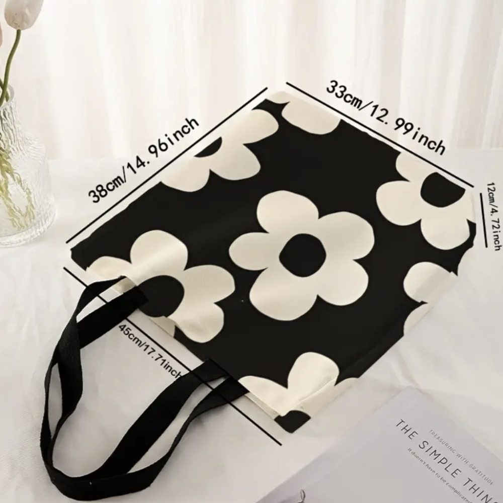 Beach Bag Large Carryall Tote Bags Purse Black White Floral Waterproof Totes - Picture 6 of 8